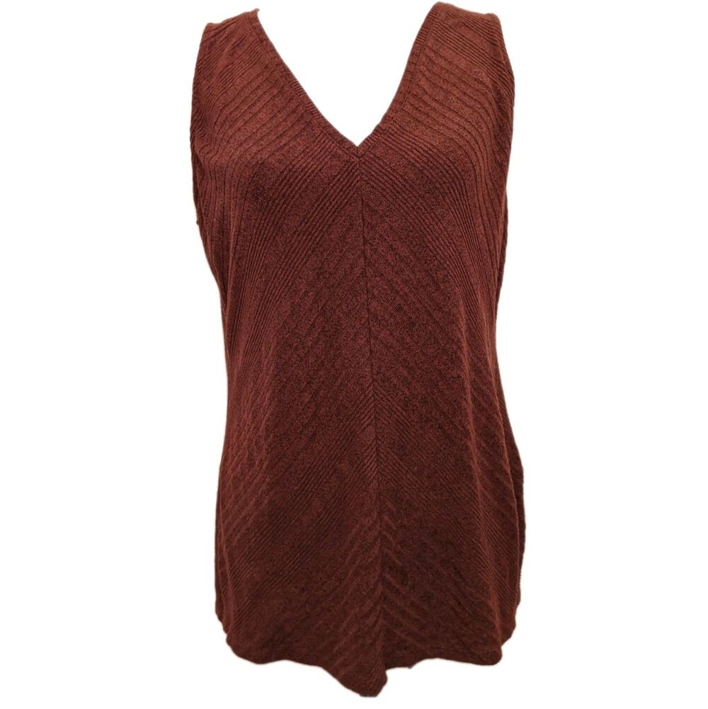 White House Black Market Brown Sweater Vee Neck Sleeveless Layer Stretch Sz L